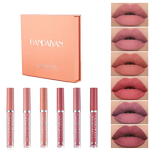 KIOGYEK 6 UDS / Juego de Brillo de Labios Mate Sexy Lápiz Labial Líquido de Larga Duración Impermeable Nude Hidratante Liquid Lipstick Maquillaje Regalo Set (B)