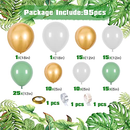 Kit Arco Guirnalda Globos Verdes, Fiesta de Globo Látex Verde Aguacate Blanco Dorado, Ideal para Baby Shower, Cumpleaños, Bodas, Fiestas Tropicales o Decoración Fiesta con Tema Safari Jungla