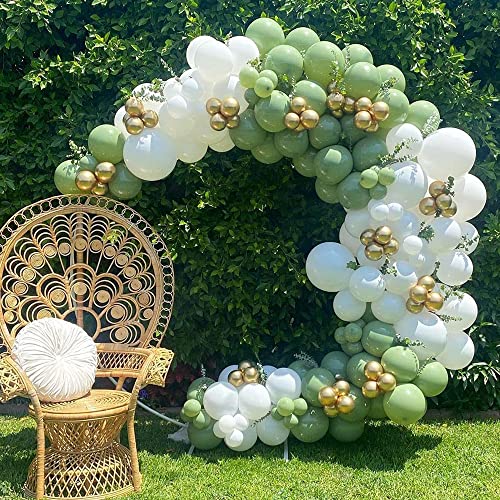 Kit Arco Guirnalda Globos Verdes, Fiesta de Globo Látex Verde Aguacate Blanco Dorado, Ideal para Baby Shower, Cumpleaños, Bodas, Fiestas Tropicales o Decoración Fiesta con Tema Safari Jungla