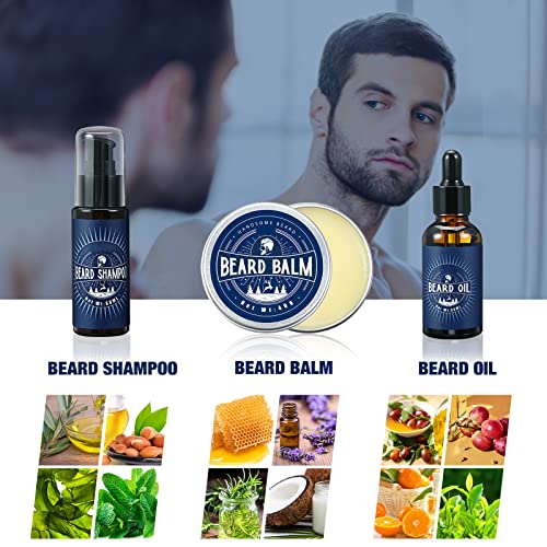 Kit Para El Cuidado De La Barba Para Hombres, Kit Completo Para Barba Con Aceite Para Barba, Crema, Champú, Cepillo De Cerdas, Peine, Tijeras