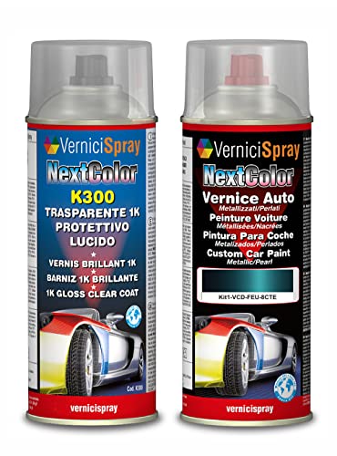 Kit Spray Pintura Coche Aerosol compatible con FORD FIESTA 8CTE CEDAR/BLUE MET. - Kit de retoque de pintura carrocería en spray 400 ml