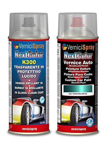 Kit Spray Pintura Coche Aerosol compatible con FORD FIESTA PEYE PACIFIC GREEN MET. - Kit de retoque de pintura carrocería en spray 400 ml