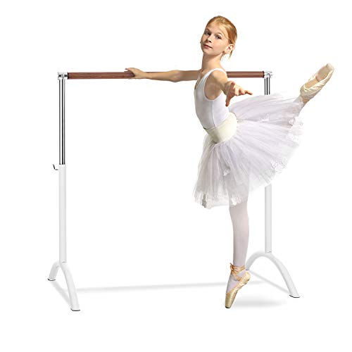 Klarfit Bar Lerina - Barra de Ballet portátil, Altura Regulable 70-113 cm, Agarraderas de Bloqueo, Tubo de Acero con Recubrimiento en Polvo, Barra Ballet, Pies de Apoyo, Antideslizante, Blanco