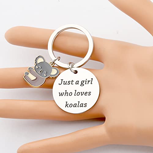 Koala Gifts - Llavero con texto en inglés "Just a Girl Who Loves Koala", keychain pendant 30*30mm, Acero inoxidable,