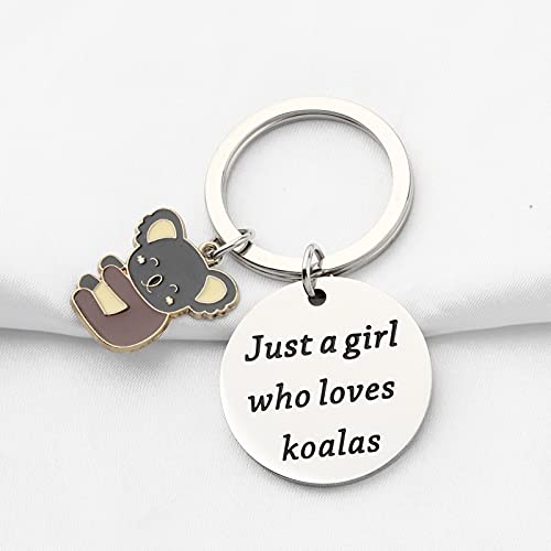 Koala Gifts - Llavero con texto en inglés "Just a Girl Who Loves Koala", keychain pendant 30*30mm, Acero inoxidable,