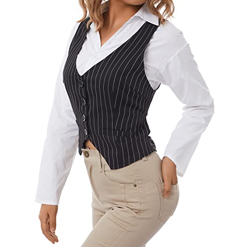 Koitniecer Chaleco Elegante Y2k Sexy para Mujer, Chaleco Ajustado con Cuello en V, Chaleco versátil con Espalda Cruzada, Traje de Esmoquin, Ropa de Calle (Stripe - Black C, Medium)