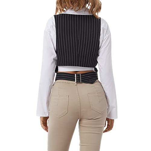 Koitniecer Chaleco Elegante Y2k Sexy para Mujer, Chaleco Ajustado con Cuello en V, Chaleco versátil con Espalda Cruzada, Traje de Esmoquin, Ropa de Calle (Stripe - Black C, Medium)