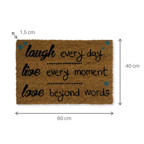 KOKO DOORMATS Felpudo Entrada casa Originales, Felpudo Original Laugh, Live, Love|Felpudos Originales y Divertidos para Entrada casa Puerta, terraza o jardín | Fibra de Coco y PVC | 40x60x1.5 cm