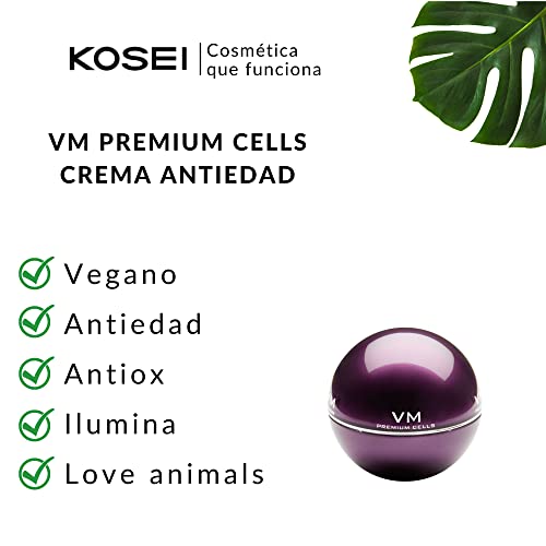 Kosei - VM Premium Cells - Crema Tratamiento Antiedad - 50 ml - Tratamiento Antiarrugas - Con Vitamina E - Efecto Reafirmante - Aporta Luminosidad - Antioxidante - De Fácil Absorción - Vegano