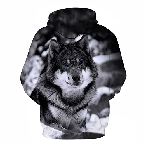 KovBexJa Unisex Estampado 3D Impresión Sudadera Sudaderas con Capucha Hoodie Hoodies Hoody Jersey Pullover Sweatshirt Manga Larga con Bolsillo para Hombre Mujer Animal Lobo Blanco Y Negro