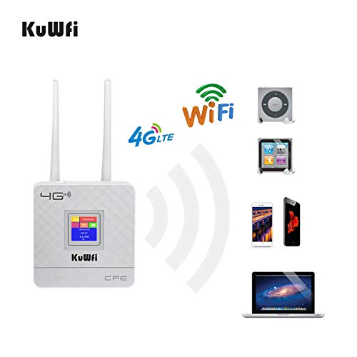 KuWFi Router 4G LTE (Cat4), enrutador CPE inalámbrico Antenas externas duales,Router Velocidad hasta 300Mpbs,Ethernet LAN/WAN Port,Sin configuración,Compatible con los Principales operadores de SIM