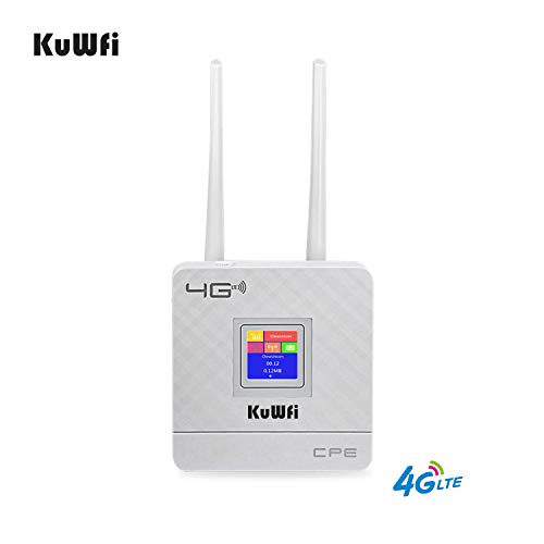 KuWFi Router 4G LTE (Cat4), enrutador CPE inalámbrico Antenas externas duales,Router Velocidad hasta 300Mpbs,Ethernet LAN/WAN Port,Sin configuración,Compatible con los Principales operadores de SIM