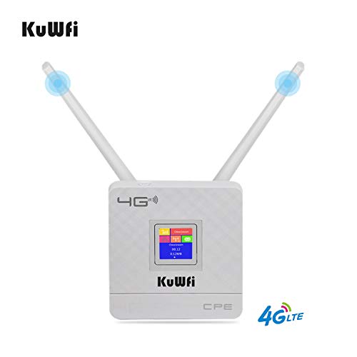 KuWFi Router 4G LTE (Cat4), enrutador CPE inalámbrico Antenas externas duales,Router Velocidad hasta 300Mpbs,Ethernet LAN/WAN Port,Sin configuración,Compatible con los Principales operadores de SIM