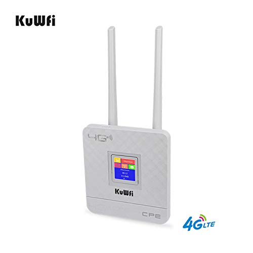 KuWFi Router 4G LTE (Cat4), enrutador CPE inalámbrico Antenas externas duales,Router Velocidad hasta 300Mpbs,Ethernet LAN/WAN Port,Sin configuración,Compatible con los Principales operadores de SIM