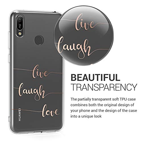 kwmobile Carcasa Compatible con Huawei Y7 (2019) / Y7 Prime (2019) - Funda de TPU Live, Laugh, Love en Oro Rosa/Transparente