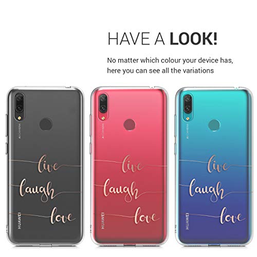 kwmobile Carcasa Compatible con Huawei Y7 (2019) / Y7 Prime (2019) - Funda de TPU Live, Laugh, Love en Oro Rosa/Transparente