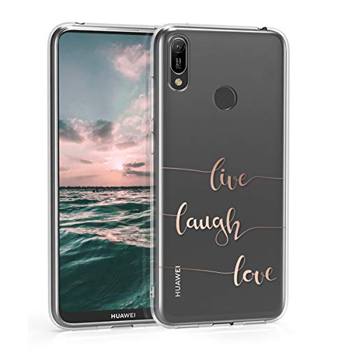 kwmobile Carcasa Compatible con Huawei Y7 (2019) / Y7 Prime (2019) - Funda de TPU Live, Laugh, Love en Oro Rosa/Transparente