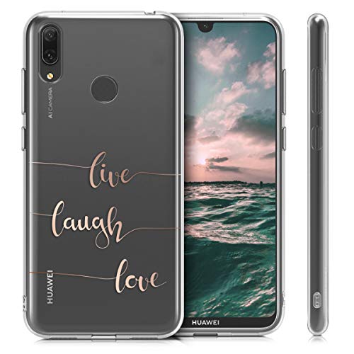 kwmobile Carcasa Compatible con Huawei Y7 (2019) / Y7 Prime (2019) - Funda de TPU Live, Laugh, Love en Oro Rosa/Transparente