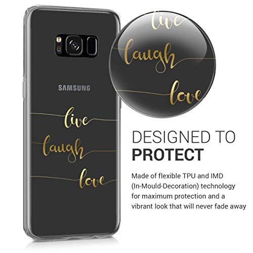 kwmobile Carcasa Compatible con Samsung Galaxy S8 - Funda de TPU Live, Laugh, Love en Dorado/Transparente