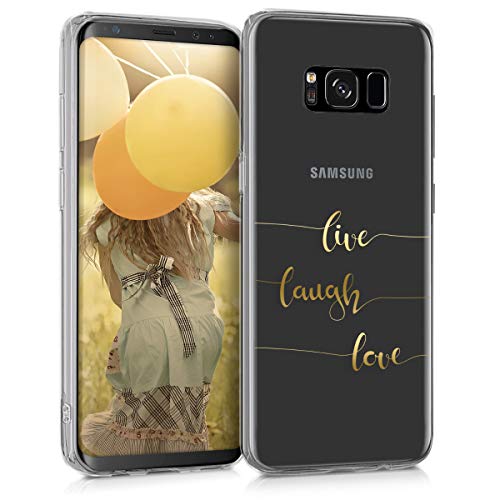 kwmobile Carcasa Compatible con Samsung Galaxy S8 - Funda de TPU Live, Laugh, Love en Dorado/Transparente