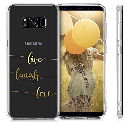 kwmobile Carcasa Compatible con Samsung Galaxy S8 - Funda de TPU Live, Laugh, Love en Dorado/Transparente