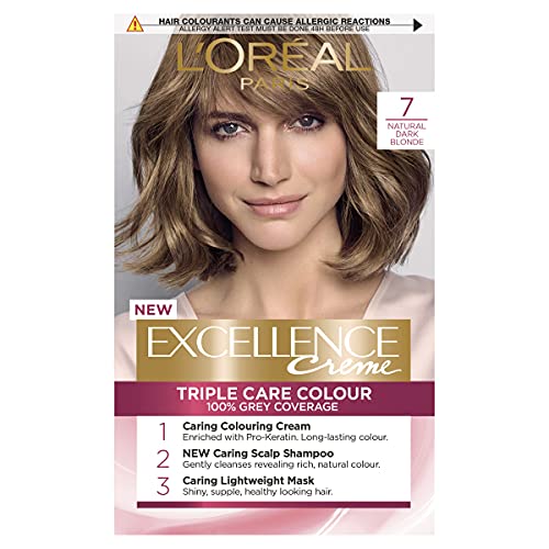 L 'Oreal Paris Excellence- Tinte rubio oscuro (Natural Dark Blonde 7), pack de 3