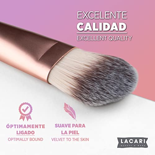 LACARI Brush Set Makeup | Set de pinceles de maquillaje de [12] pinceles | Pelo humano aglutinado | Suave como el terciopelo | Set de pinceles de maquillaje con limpiador de pinceles y maquillaje