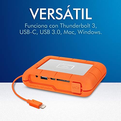 LaCie Rugged BOSS SSD de 1 TB, Disco duro de estado sólido, USB-C USB 3.0 con ranuras de tarjeta SD tarjeta CF, resistente a caídas, impactos, polvo y agua, 3 años de servicios Rescue (STJB1000800)