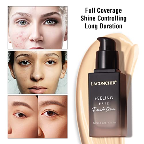 Lacomchir Feeling Free Base Maquillaje Cobertura Total 33 ml 24H Larga Duración Mate Foundation Líquido - Maquillaje Mujer - Antiarrugas y Reparadora - Waterproof - Vegano | Libre de Crueldad - ROSY