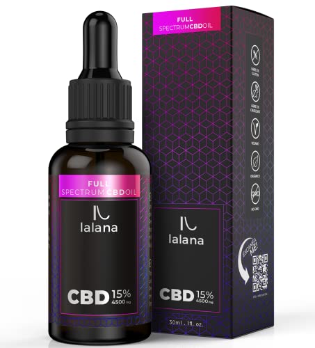 LALANA CBD Oil - Full spectrum Aceite CBD 15% | 30ml | 4500 mg CBD espectro completo | Fórmula mejorada - Base de Aceite MCT (coco), curcumina y piperina