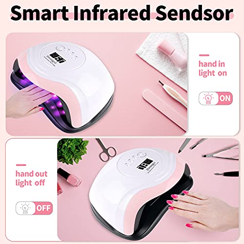 Lampara Secadora de Uñas 165W Profesional LED UV Lampara Uñas de Gel con Función de 4 Temporizadores, Sensor Automático para Manicura y Pedicure Nail Art Hogar el Salón