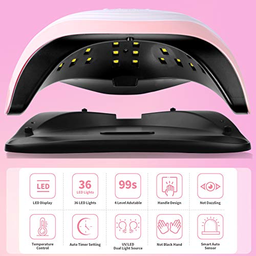 Lampara Secadora de Uñas 165W Profesional LED UV Lampara Uñas de Gel con Función de 4 Temporizadores, Sensor Automático para Manicura y Pedicure Nail Art Hogar el Salón