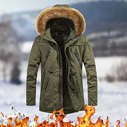 LAOSU Abrigo polar con capucha para hombre, talla grande, cálido, cortavientos con cremallera, botones de felpa, cómodo y cómodo para la piel, 09-Army Green, XL