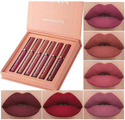 Lápiz Labial Líquido, 6pcs Pintalabios Mate Labiales Líquidos Barra de Labios Mate Colores Labiales Mate Larga Duracion - Regalo San Valentín, Cumpleaños # A