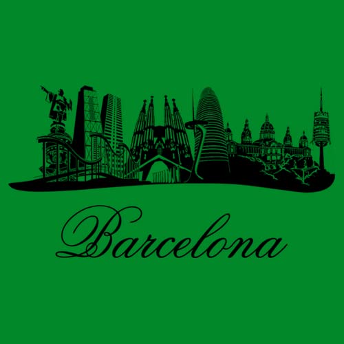 latostadora Camiseta Manga Corta Barcelona Skyline (España) para Hombre - Verde Pradera S - Ref. 166806-P