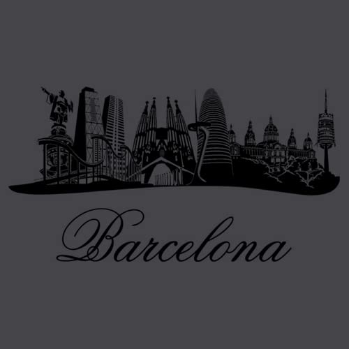 latostadora Camiseta Manga Corta Barcelona Skyline (España) para Mujer - Gris Ratón M - Ref. 1909805-P