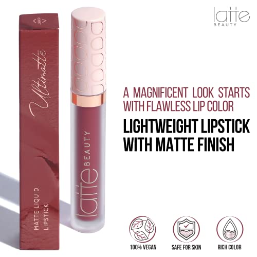 Latte Beauty Ultimatte Lápiz Labial Líquido Mate - 9 Tonalidades - Maquillaje de Labios Resistente al Agua de Larga Duración - Labial Mate Hidratante con Vitamina E - 3 ml (Hint).