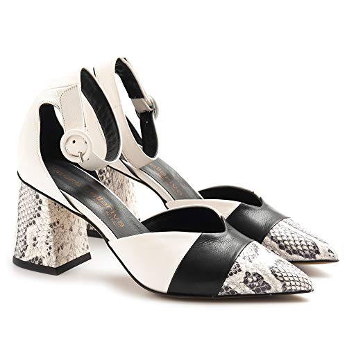 LAURA BELLARIVA Zapato con correa blanca con tacón estriado – 6722C roca – Talla Blanco Size: 38 EU