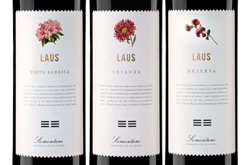 LAUS - Estuche de Vino 3 Botellas de Vinos Tintos - Tinto Barrica, Tinto Crianza y Tinto Reserva - Denominación de Origen Somontano - 3 Botellas de 75 cl - Selectas Variedades