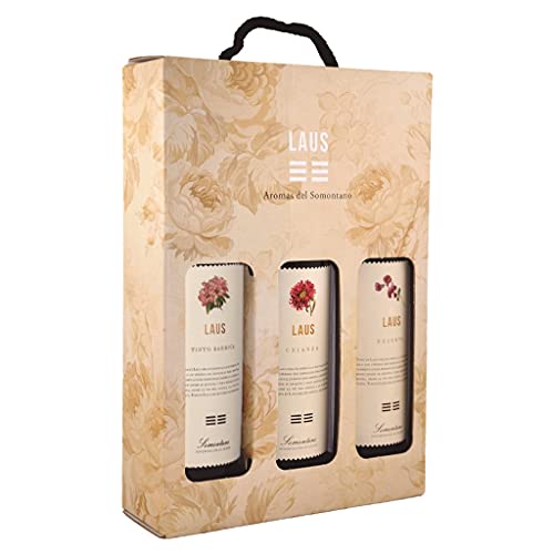 LAUS - Estuche de Vino 3 Botellas de Vinos Tintos - Tinto Barrica, Tinto Crianza y Tinto Reserva - Denominación de Origen Somontano - 3 Botellas de 75 cl - Selectas Variedades