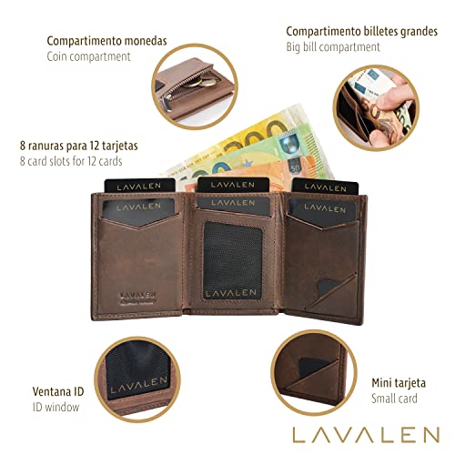 💎 Lavalen® Cartera para Hombre RFID Piel Auténtica Cuero Hecho a Mano Juvenil Perfecto para Regalo.