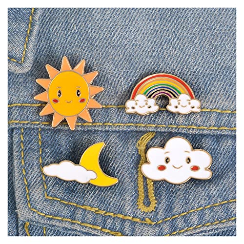 LDGR Broches Sonrisa Sol Luna Nube Arco Iris Esmalte Pins Dibujos Animados sonrientes Cara Clima broches para niños Mochila Chaquetas Denim Chaquetas Pin de Solapa Insignia (Metal Color : XZ2061)