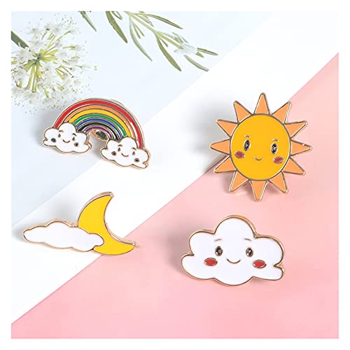 LDGR Broches Sonrisa Sol Luna Nube Arco Iris Esmalte Pins Dibujos Animados sonrientes Cara Clima broches para niños Mochila Chaquetas Denim Chaquetas Pin de Solapa Insignia (Metal Color : XZ2061)