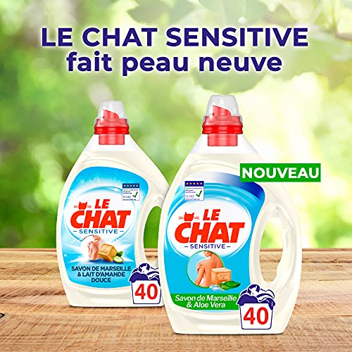 Le Chat Sensitive - Lessive Liquide Hypoallergénique - Marseille & Lait d'Amande Douce - 100 Lavages (4 x 1.25L)