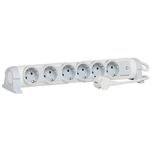 Legrand, 694637 Bases Múltiples Confort - Regleta con 6 enchufes, regleta enchufes con interruptor, cable de 3mts, gama ‘Confort’ en color blanco y gris, 6 tomas + interruptor