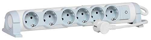 Legrand, 694637 Bases Múltiples Confort - Regleta con 6 enchufes, regleta enchufes con interruptor, cable de 3mts, gama ‘Confort’ en color blanco y gris, 6 tomas + interruptor