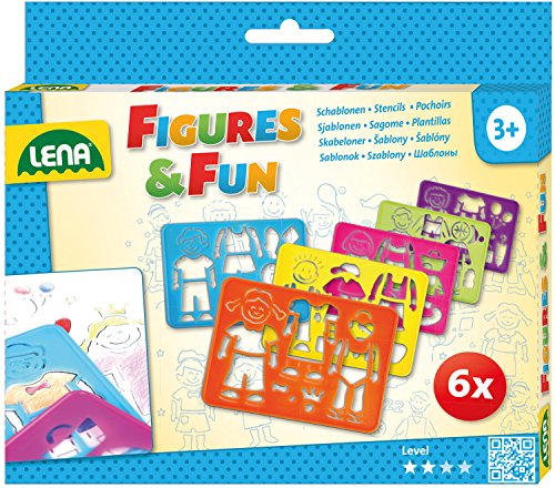 Lena 65750 - Juego de plantillas de dibujo para niños a partir de 3 años, 6 plantillas con 1 figura, ropa y accesorios, multicolor