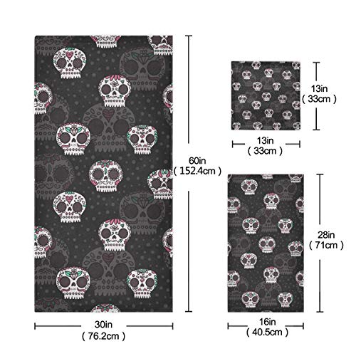 LENNEL Toalla acogedora Juego de 3 Piezas Patrones de Calavera de azúcar Toalla de baño Suave y Duradera