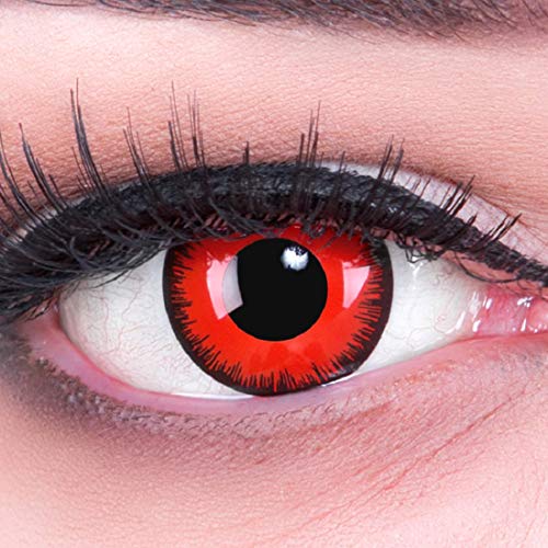 Lentillas de Color Rojo Negro Red Demon 1 par Halloween Carnaval, Carnaval de Halloween Gratis Estuche de lentillas sin graduación