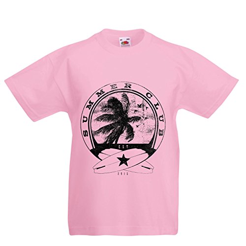 lepni.me Camiseta para Niños Club de Verano - Surf - Ropa de Surf - Beach Resort Wear, Summer Vacation Outfits (5-6 años Rosado Multicolor)